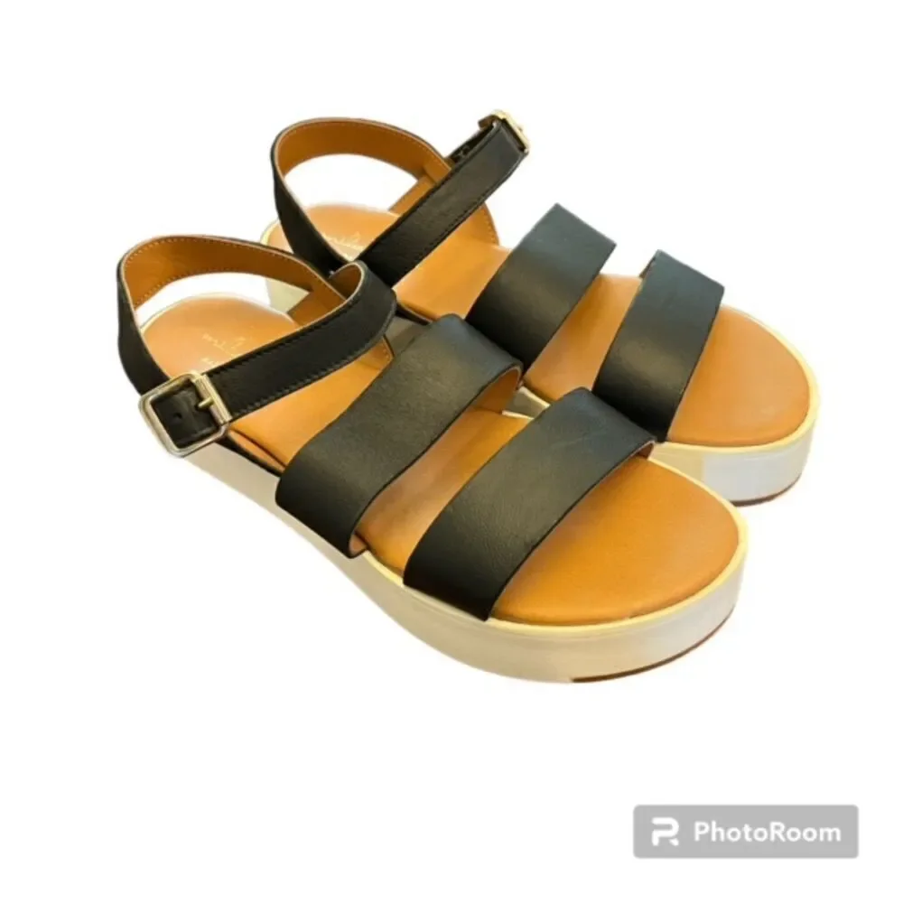 Mila Paoli Platform Sandals Strappy Ankle Buckle Retro‎ Minimalist Black Size 10